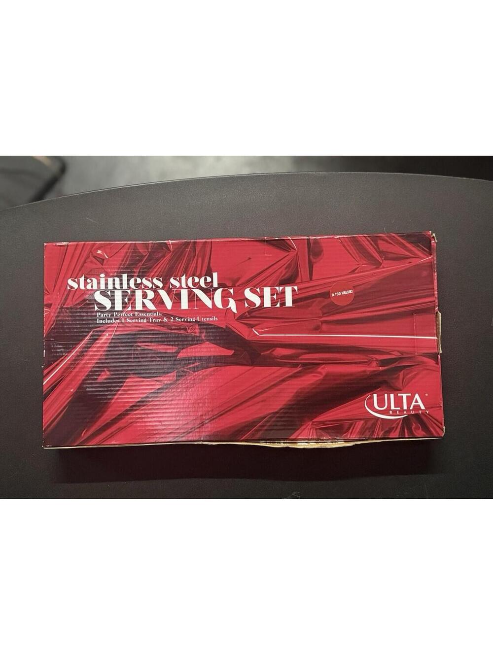 NIB Stainless Steel Serving Tray & 2 Utensils By ULTA Factory Wrapped Entertain